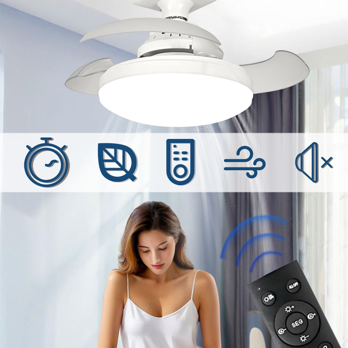 Smart Bathroom Fan - Lampu Kipas Langit-langit LED E27 Peredupan