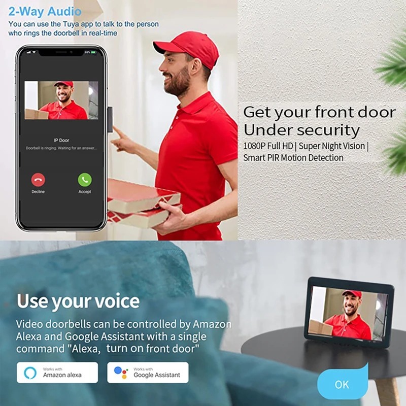 Tuya 1080P Wifi Video Doorbell - Smart Home Video Doorbell App ulasan dan harga